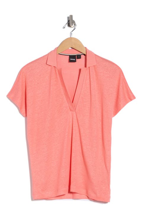 Enelina Johnny Collar Linen Blend Polo