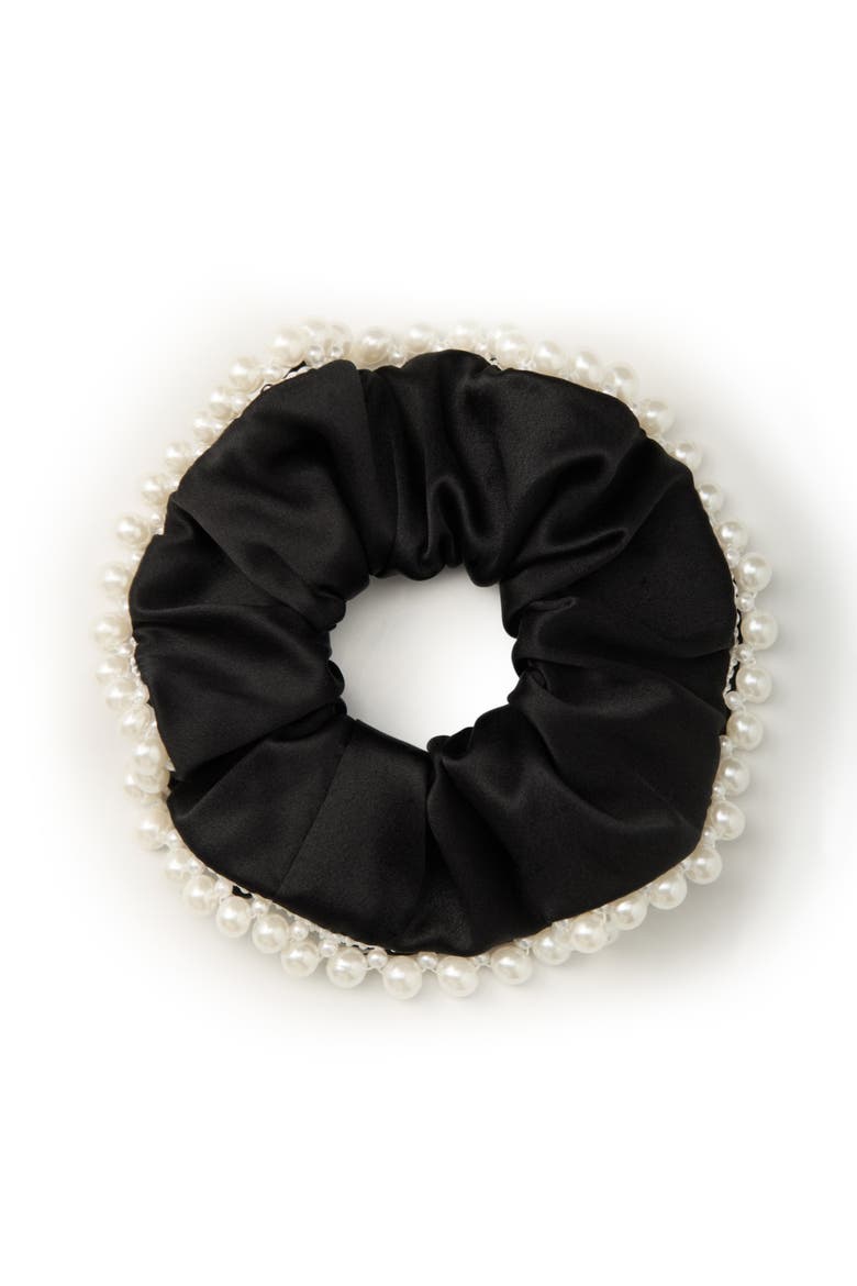 Pearl Glaze Silk Scrunchie, Main, color, Black Sugar
