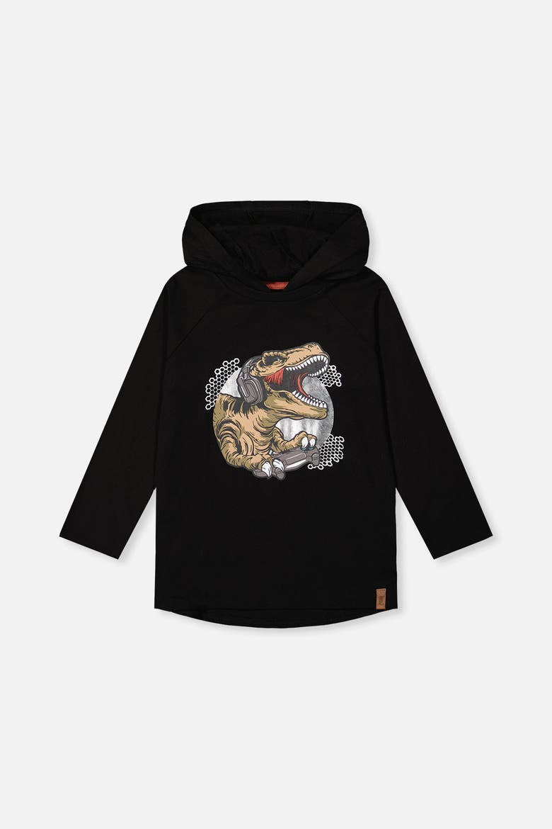 Raglan Hooded Graphic T-Shirt, Main, color, Black and Brown