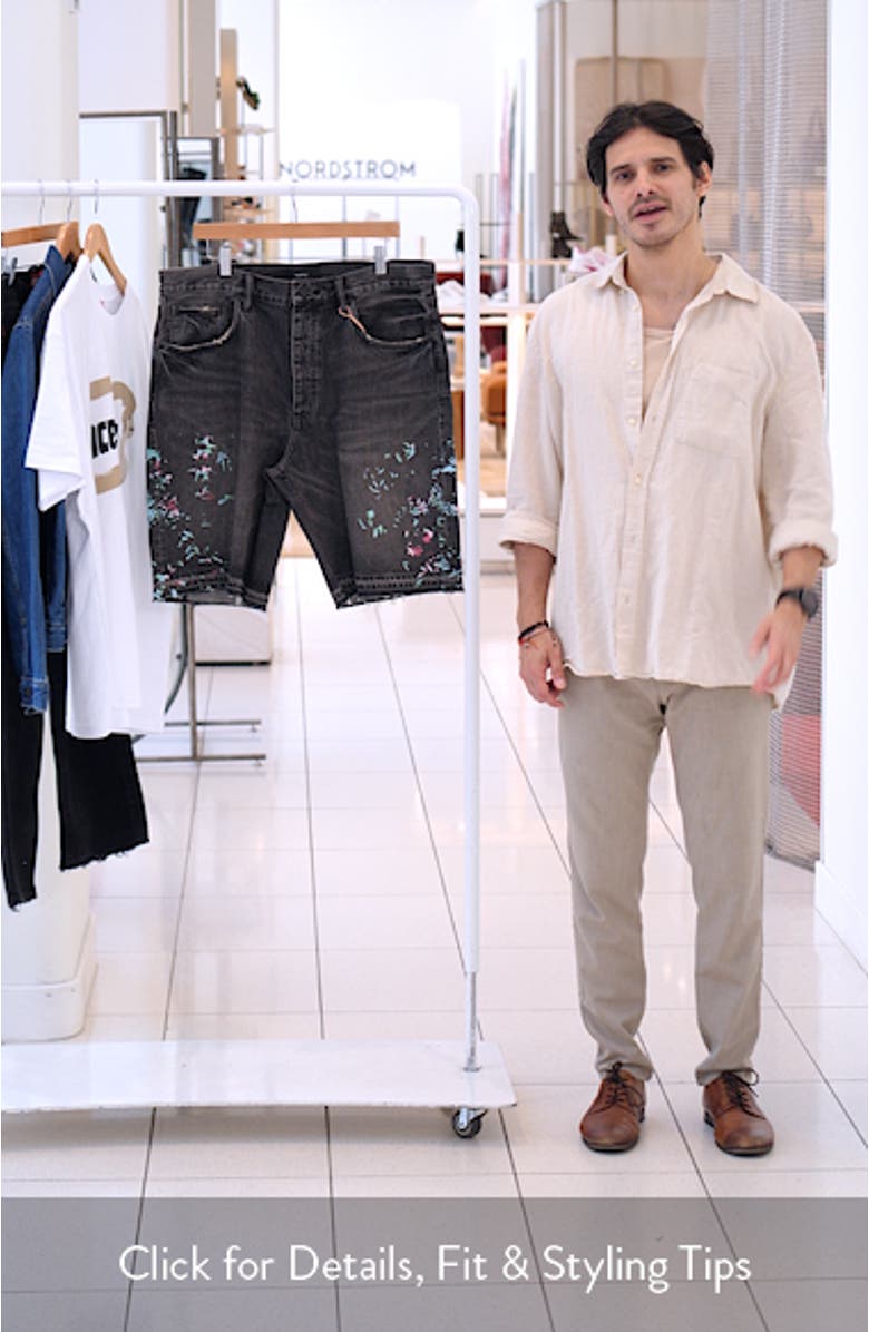 Embroidered Splatter Relaxed Denim Shorts, sales video thumbnail