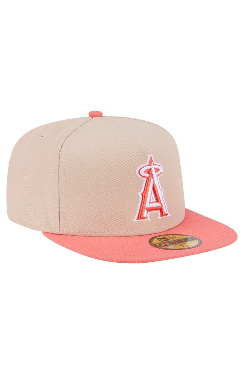 New Era Men's New Era Light Beige/Coral Los Angeles Angels Two-Tone Color Pack A-Frame 59FIFTY Fitted Hat, Alternate, color, Light Beige