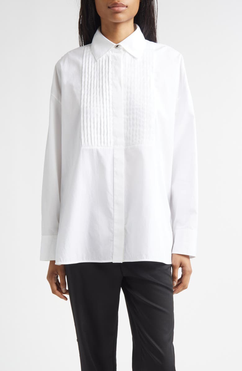 Golden Goose Pintuck Bib Oversize Button-Up Shirt, Main, color, White
