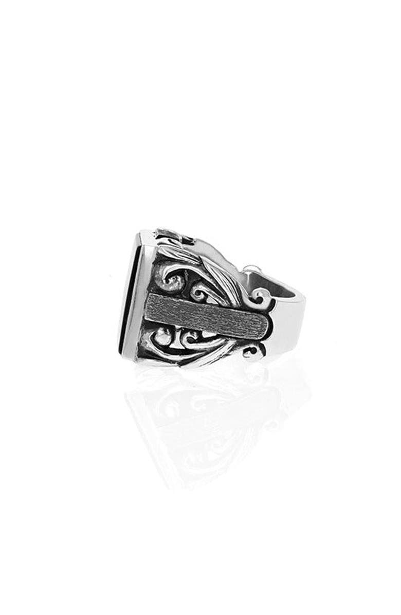 King Baby Studio Onyx Insert Statement Scroll Ring with Flat Smooth Accents, Alternate, color, Silver