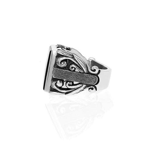 King Baby Studio Onyx Insert Statement Scroll Ring With Flat Smooth Accents