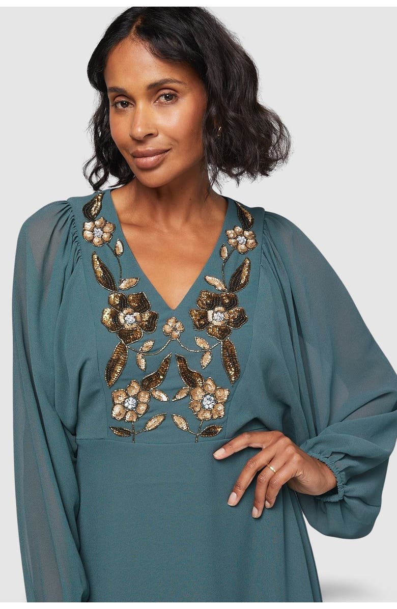 Wallis Embellished Balloon Sleeve Midi Dress, Alternate, color, Green