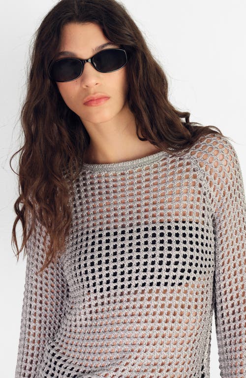 Mango Long-sleeved Crochet Sweater Silver