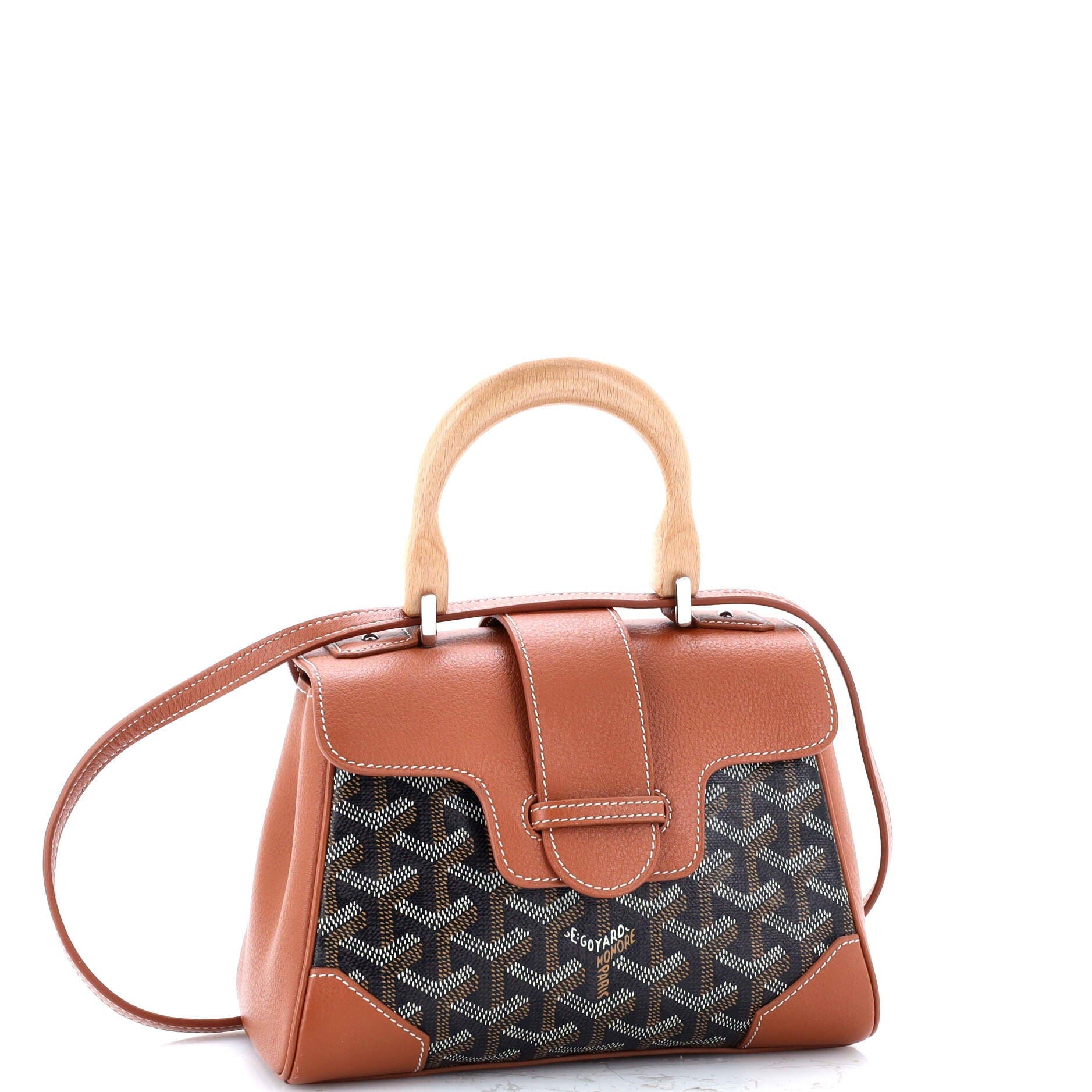 Pre-Owned Goyard Saigon Top Handle Bag Coated Canvas with Leather Mini, Alternate, color, Brown