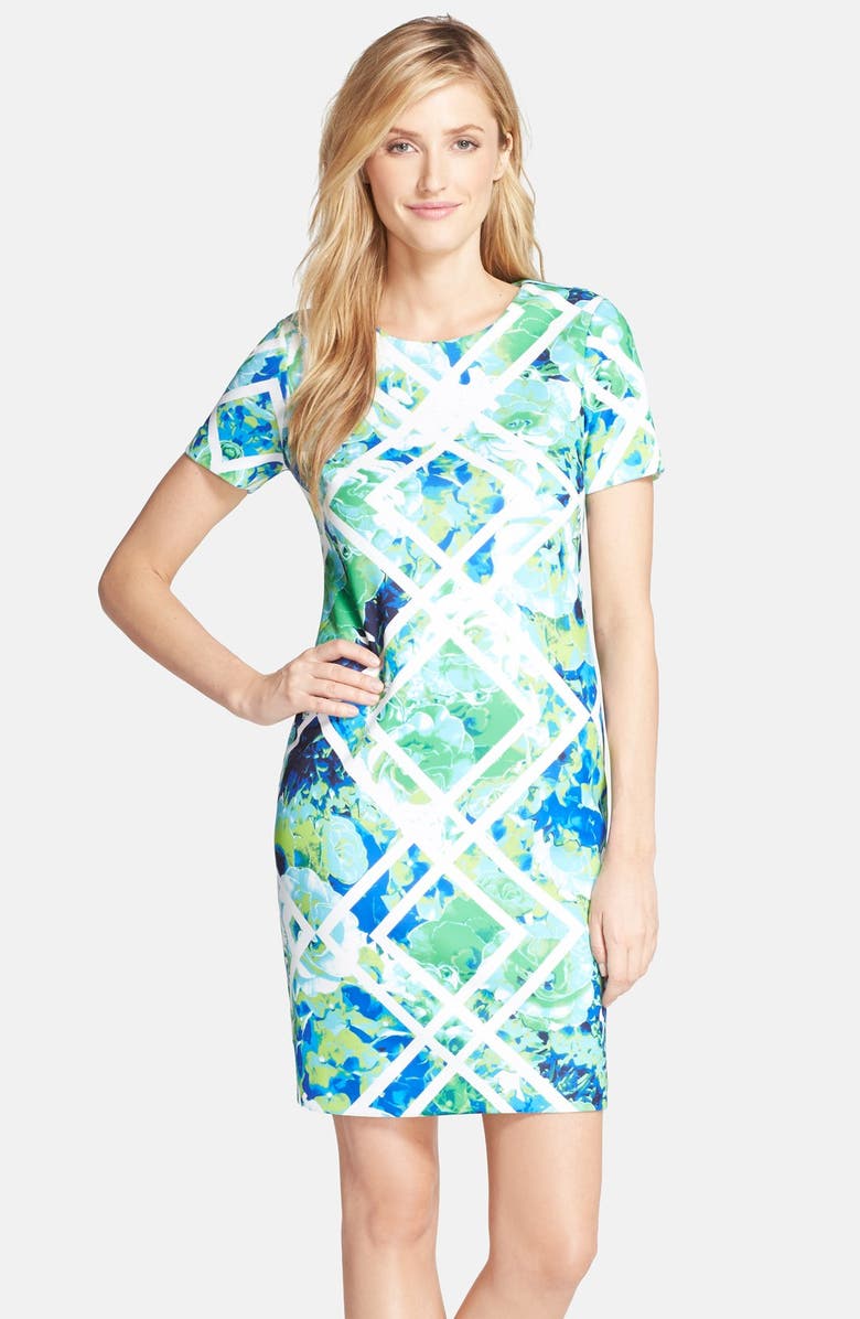 Vince Camuto Print Scuba Body-Con Dress, Main, color, 