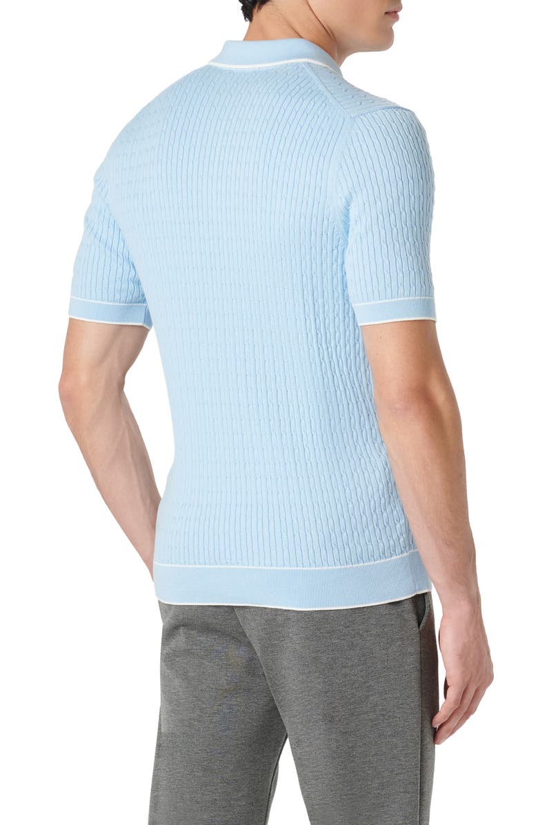 Bugatchi Tipped Rib Cable Stitch Polo Sweater, Alternate, color, Sky