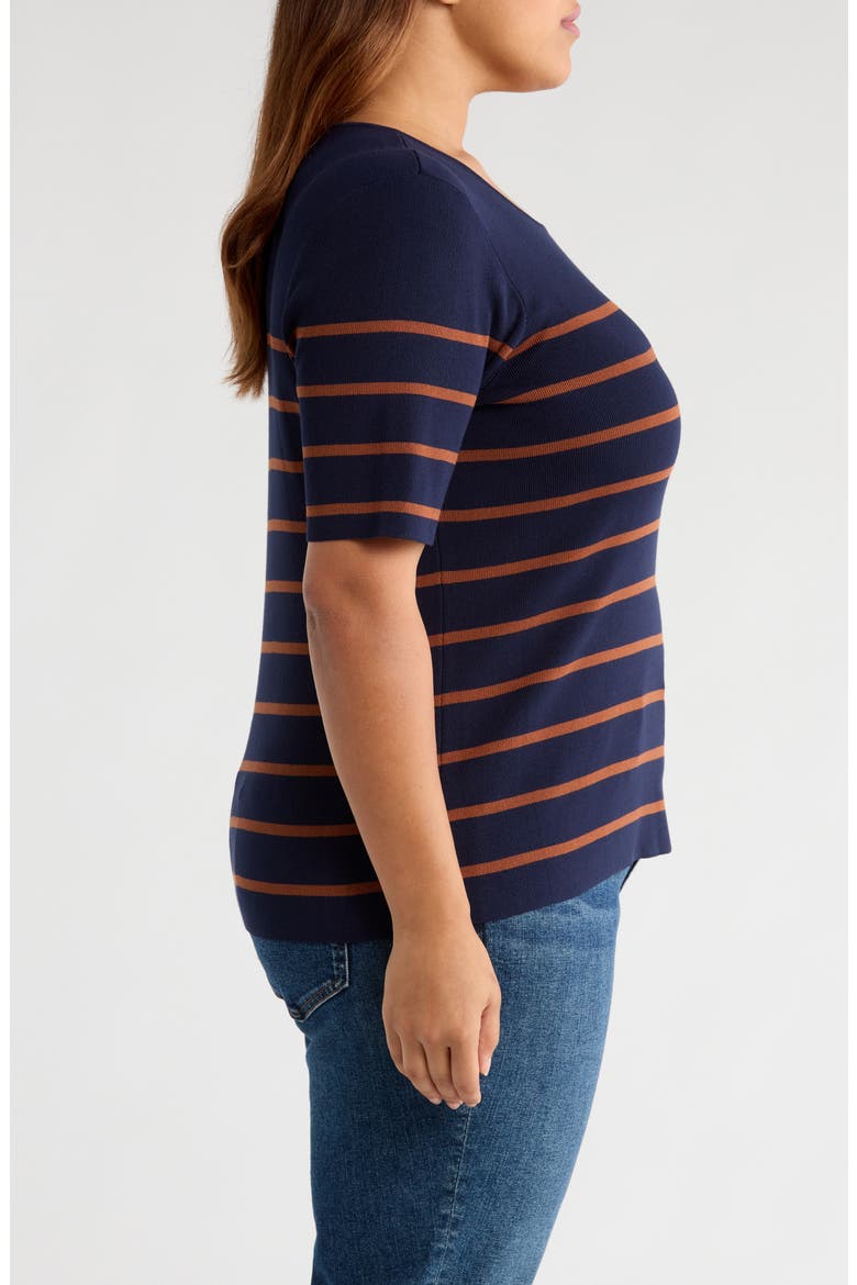 Stripe Short Sleeve Sweater, Alternate, color, NAVY TAWNY