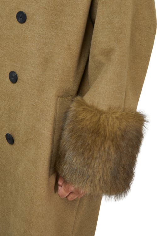 Warehouse Patch Pocket Faux Fur Cuff Maxi Coat In Green