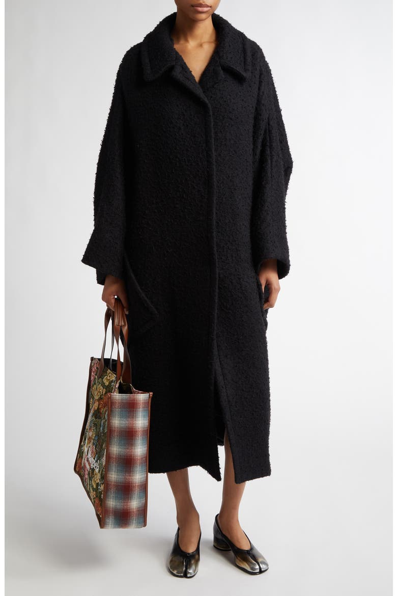 Longline Bouclé Coat, Alternate, color, BLACK
