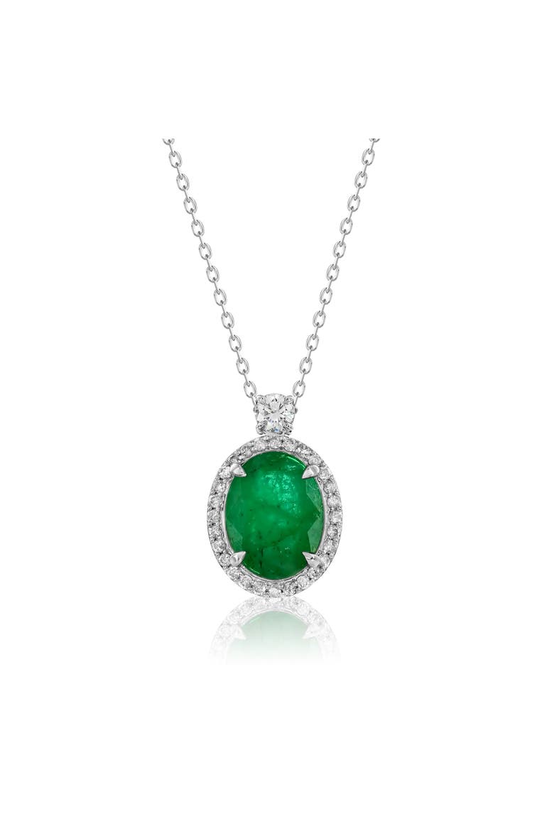 14K Gold 2.33cttw Oval-Cut Emerald & 0.27cttw Diamonds Pendant Necklace, Main, color, Green