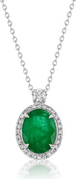 SOUZANA by Suzy Levian 14K Gold 2.33cttw Oval-Cut Emerald & 0.27cttw Diamonds Pendant Necklace