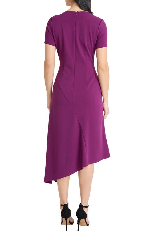 Maggy London Short Sleeve Asymmetric Midi Dress In Purple