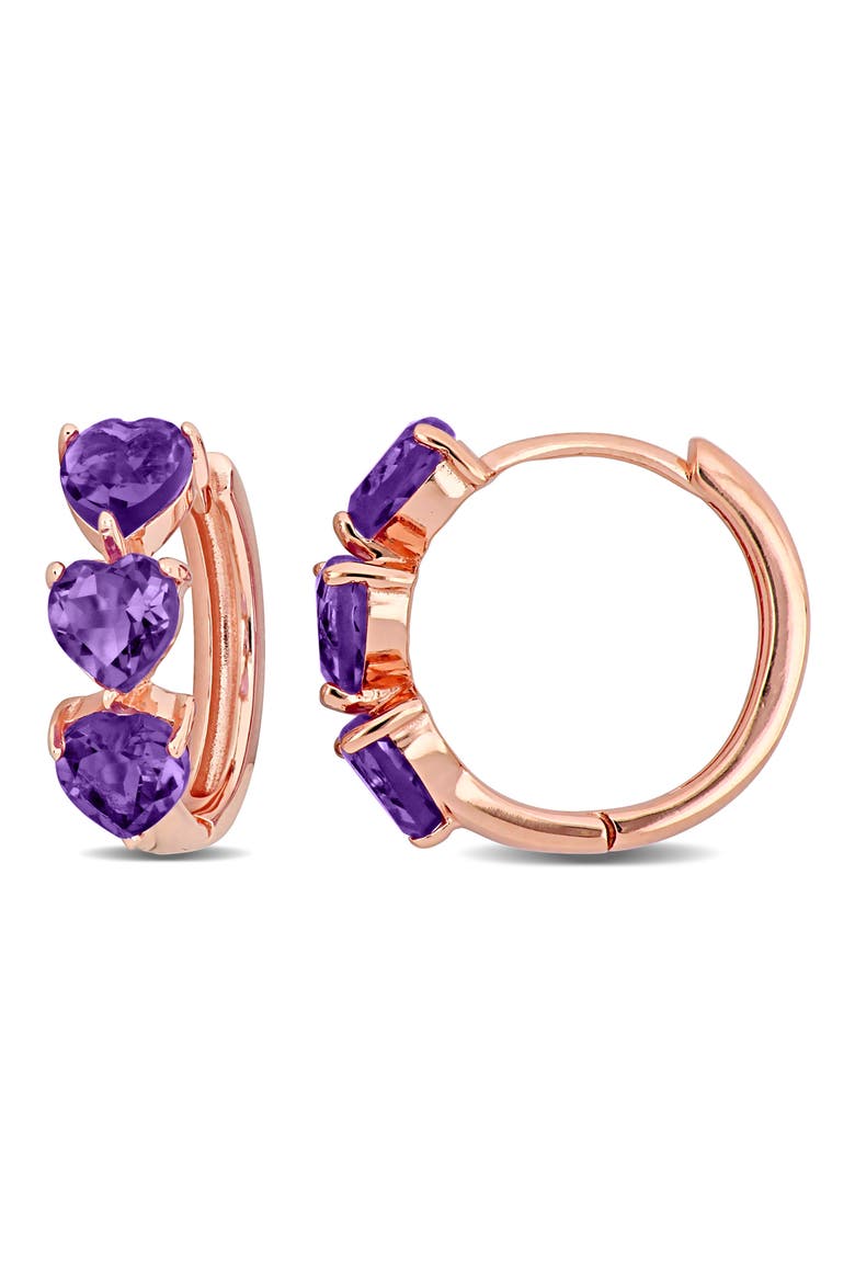 Semiprecious Stone Heart Hoop Earrings, Main, color, PURPLE