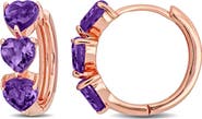 DELMAR Semiprecious Stone Heart Hoop Earrings