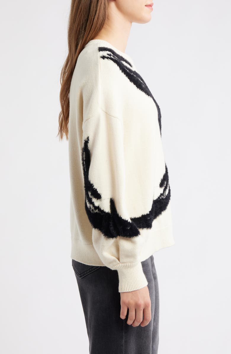 Wit & Wisdom Mixed Media Blouson Sleeve Sweater, Alternate, color, Ivory/ Black