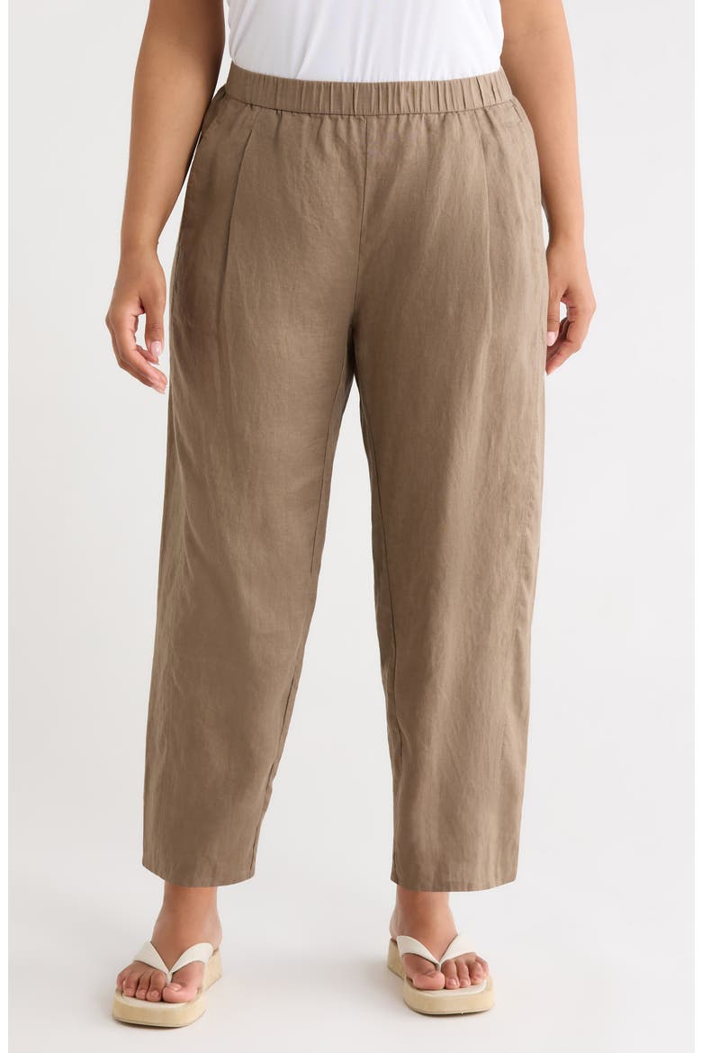 Pleated Organic Linen Ankle Lantern Pants, Main, color, WALNUT