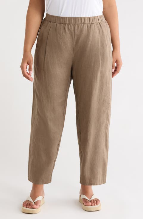 Pleated Organic Linen Ankle Lantern Pants (Plus)