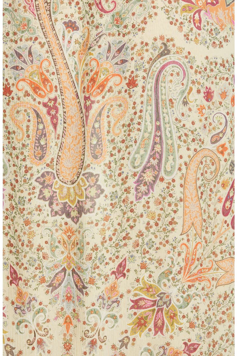 Paisley Long Sleeve Silk Maxi Dress, Alternate, color, 990 WHITE