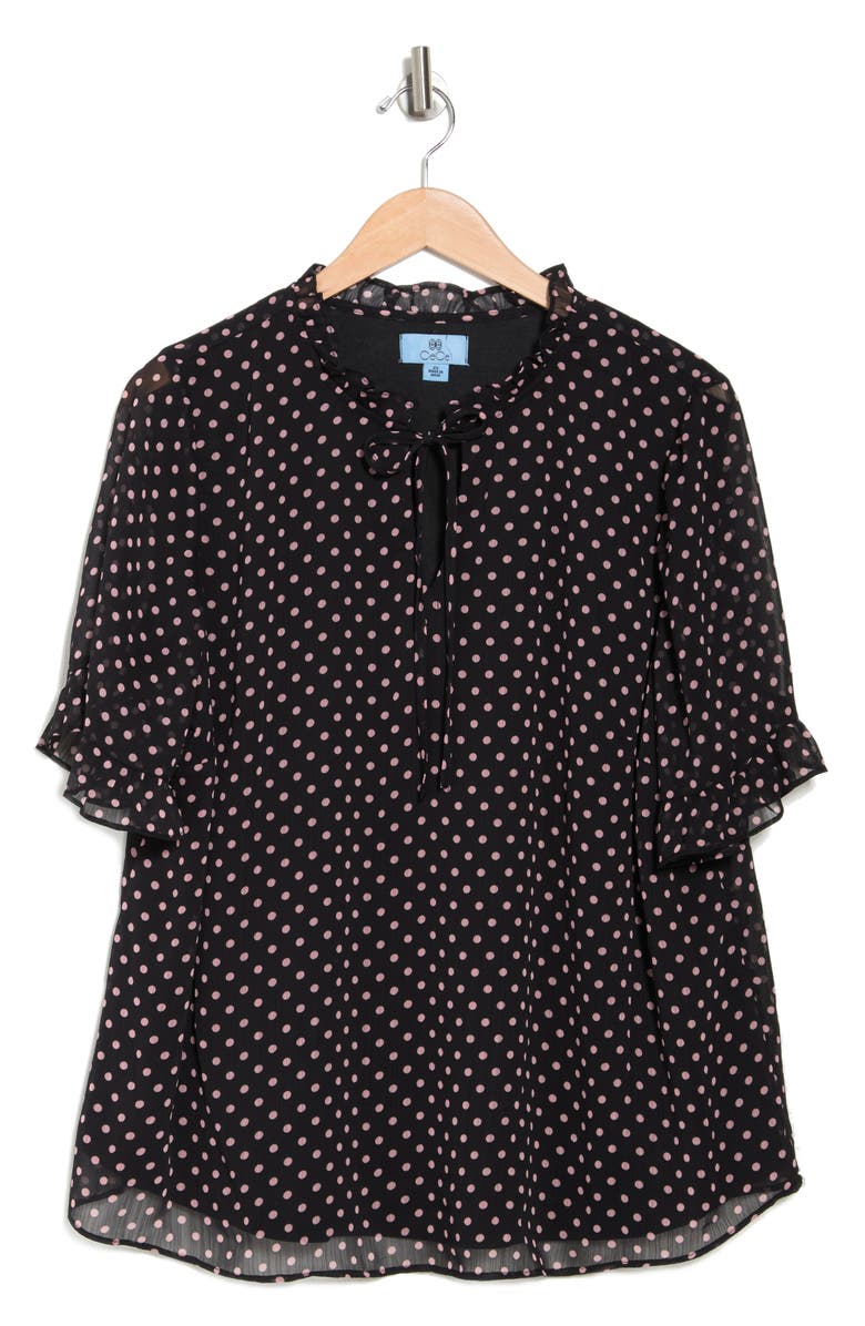 CeCe Tie Neck Ruffle Yoke Blouse, Alternate, color, 