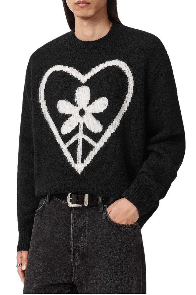 Finden Heart Merino Wool & Alpaca Blend Crewneck Sweater, Alternate, color, BLACK