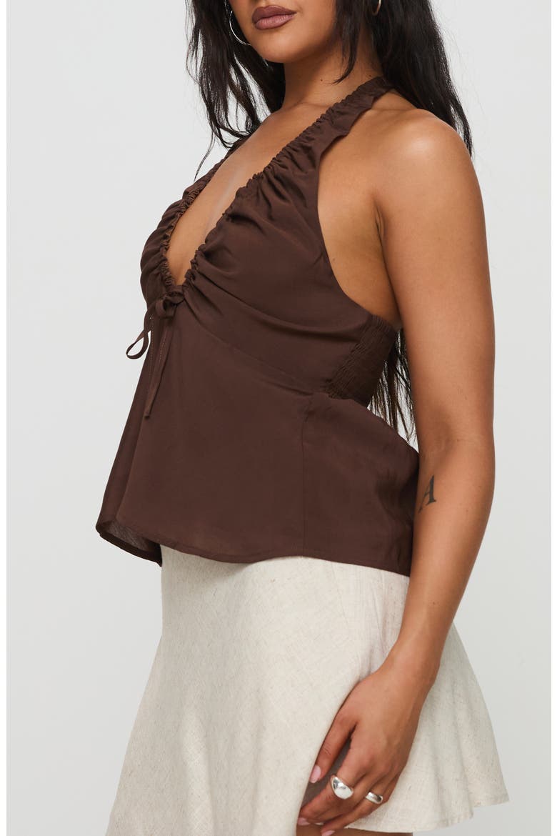 Gadot Ruched Halter Top, Alternate, color, BROWN