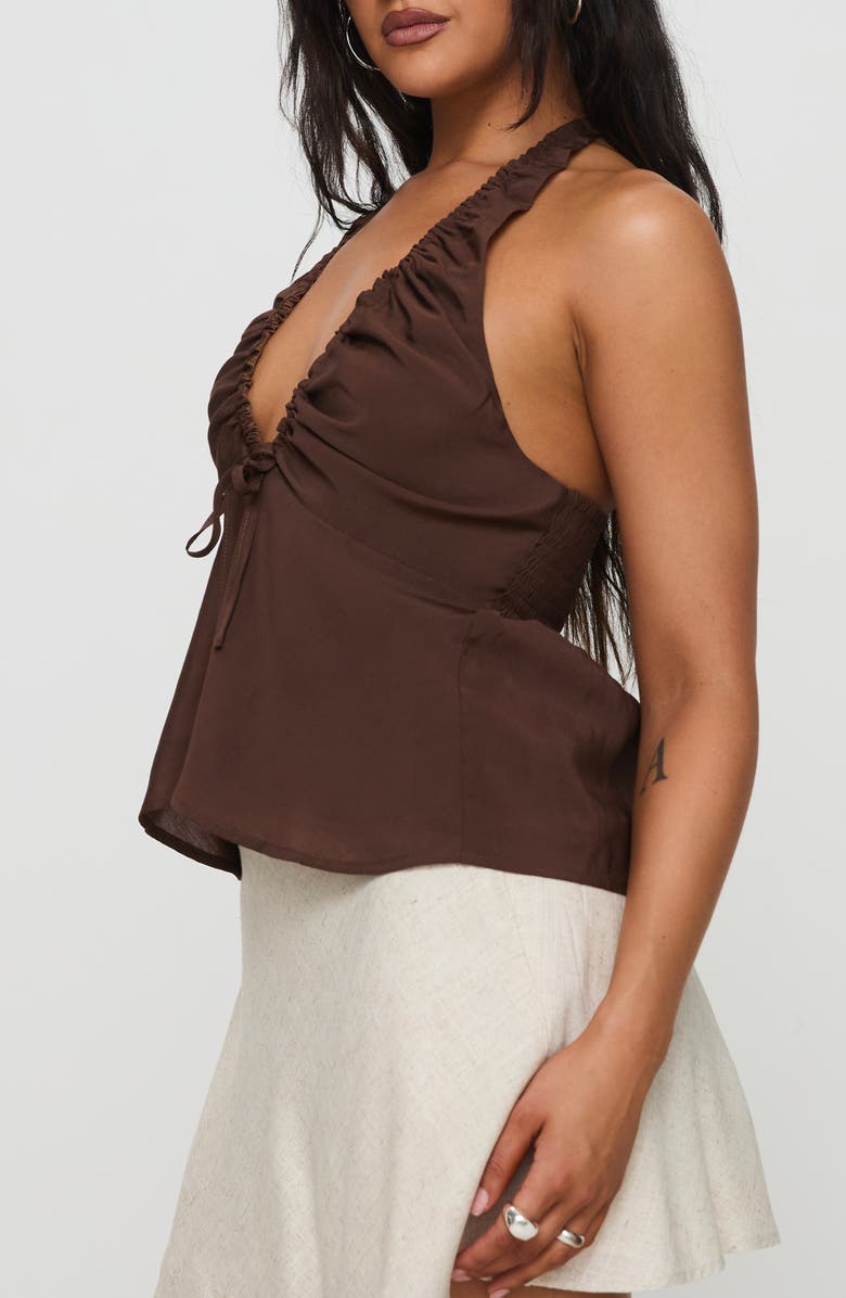 Princess Polly Gadot Ruched Halter Top, Alternate, color, Brown