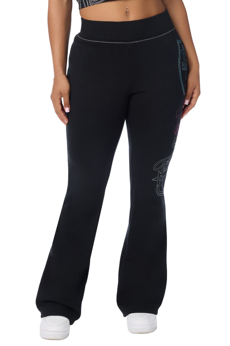 Big T Logo Embroidered Mid Rise Bootcut Pants, Main, color, JET BLACK