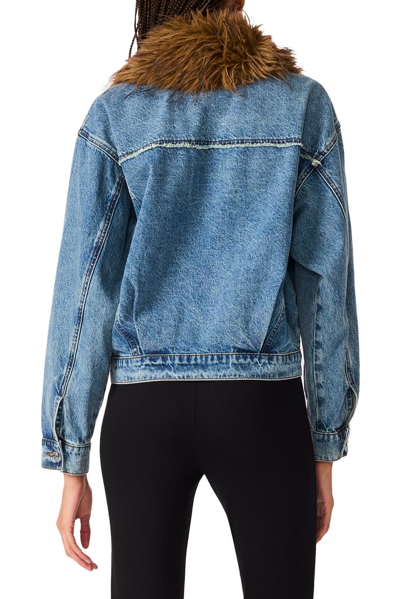 Marky Faux Fur Collar Denim Jacket, Alternate, color, IMPERIAL BLUE