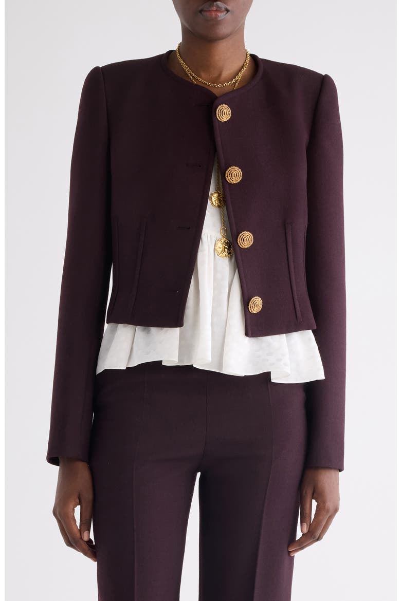 Collarless Wool Crêpe Crop Jacket, Main, color, OBSCURE PURPLE