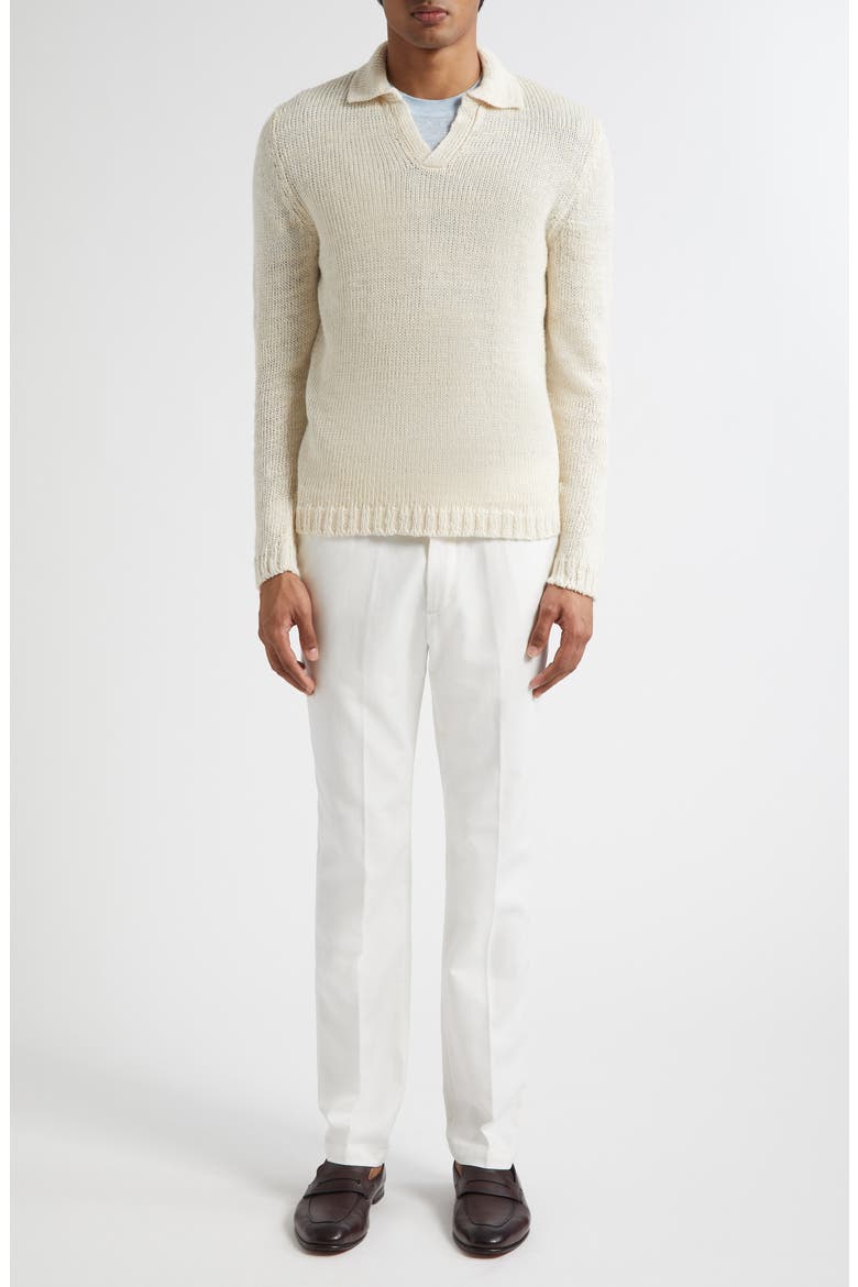 Skipper Wide Gauge Linen Blend Polo Sweater, Alternate, color, OFF WHITE