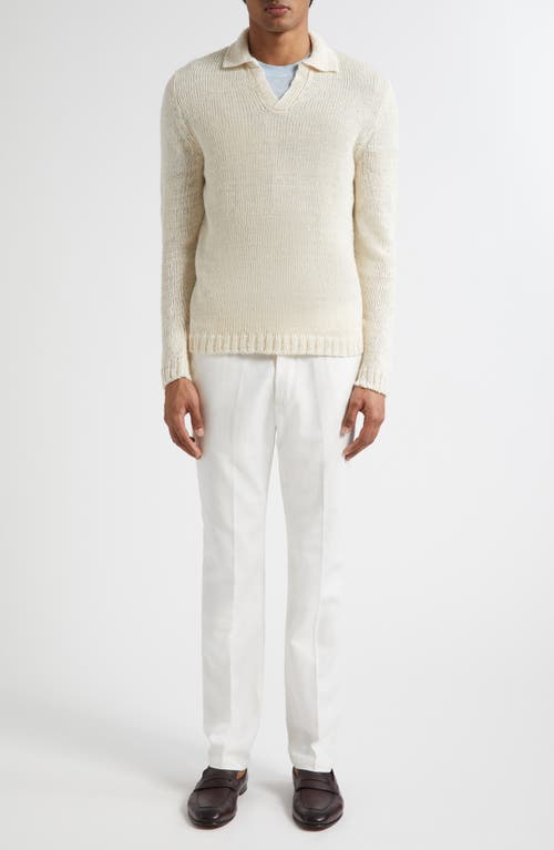 Thom Sweeney Skipper Wide Gauge Linen Blend Polo Sweater
