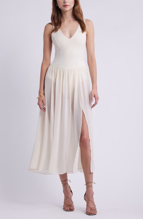 Open Edit Mixed Media Side Slit Tank Dress In White
