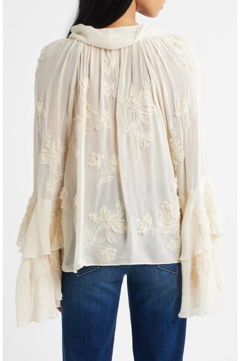 Blusa Gigi Floral Embroidered Tie Mock Neck Top, Alternate, color, ECRU