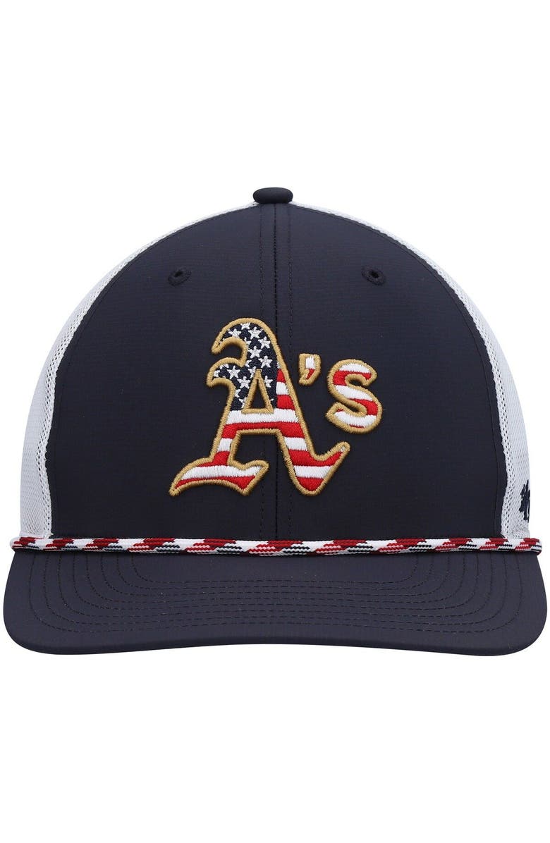 '47 Men's '47 Navy/White Oakland Athletics Flag Fill Trucker Snapback Hat, Alternate, color, Navy