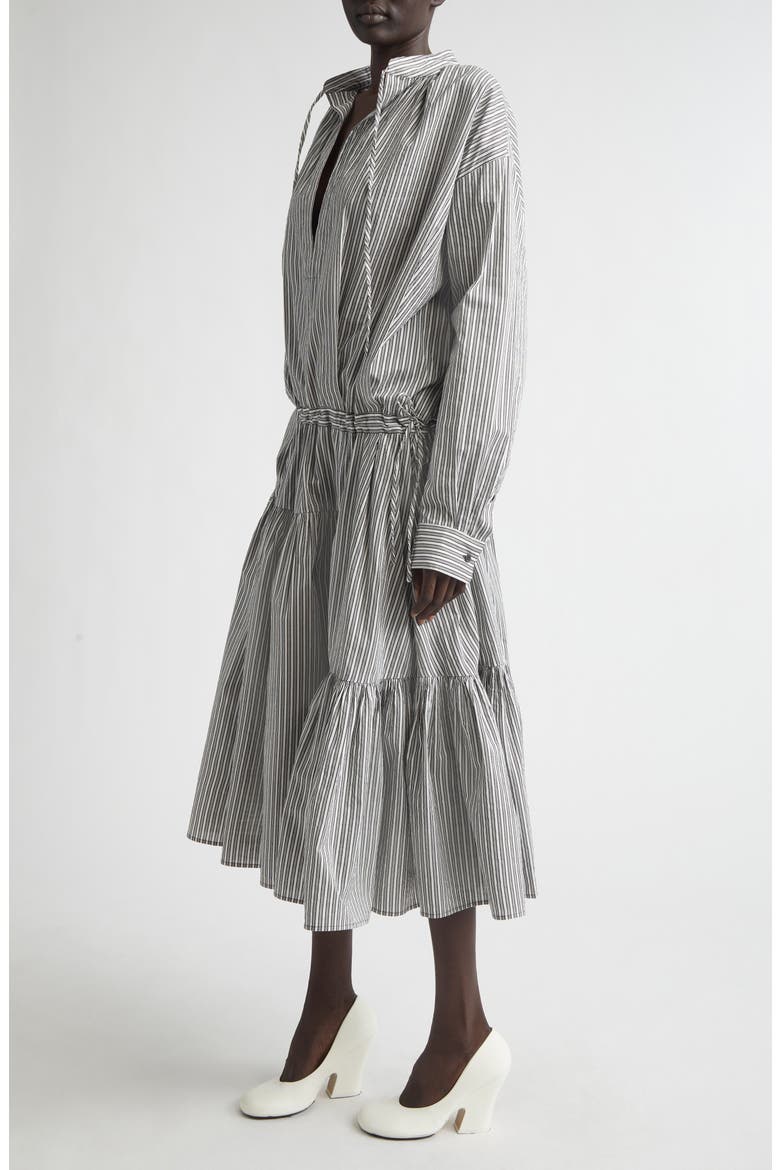 Washed Stripe Long Sleeve Cotton & Silk Dress, Alternate, color, BLACK