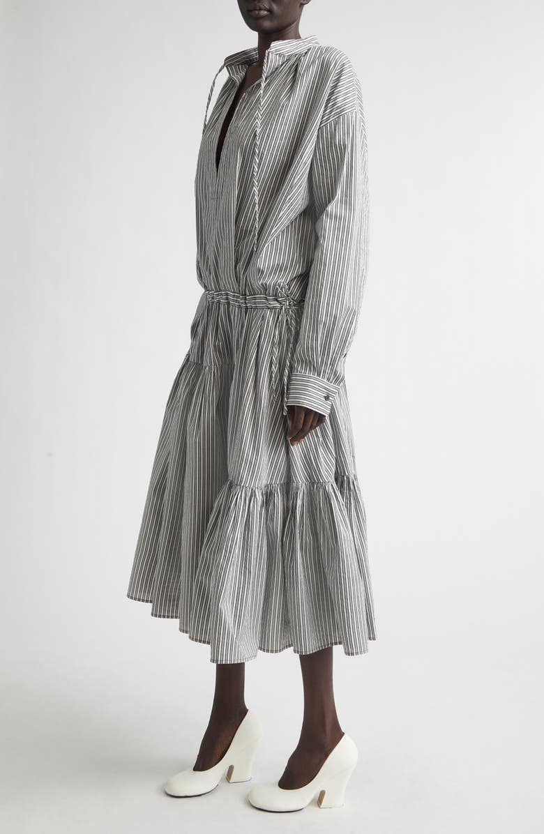 Dries Van Noten Washed Stripe Long Sleeve Cotton & Silk Dress, Alternate, color, Black