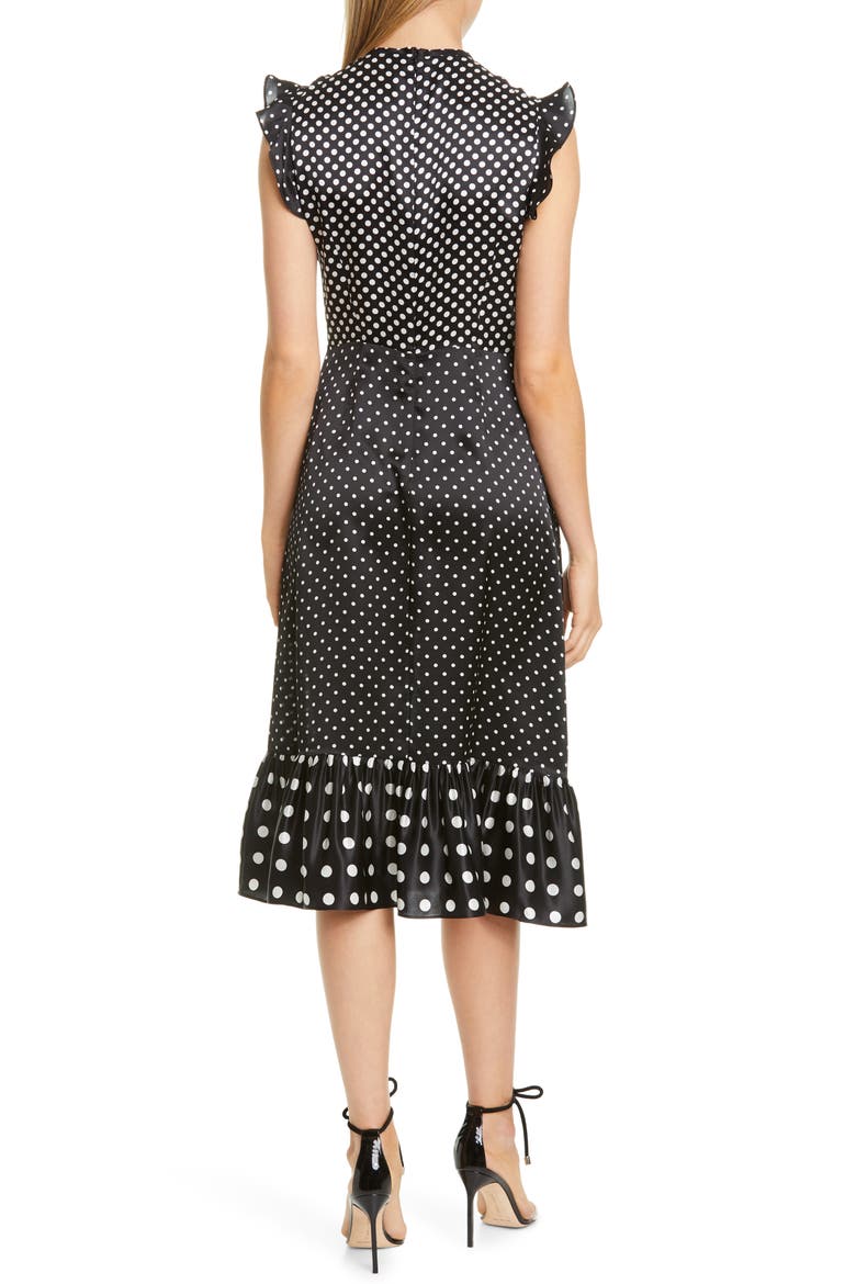 Flutter Sleeve Polka Dot Satin Midi Dress, Alternate, color, 122001 BLACK SMALL DOT