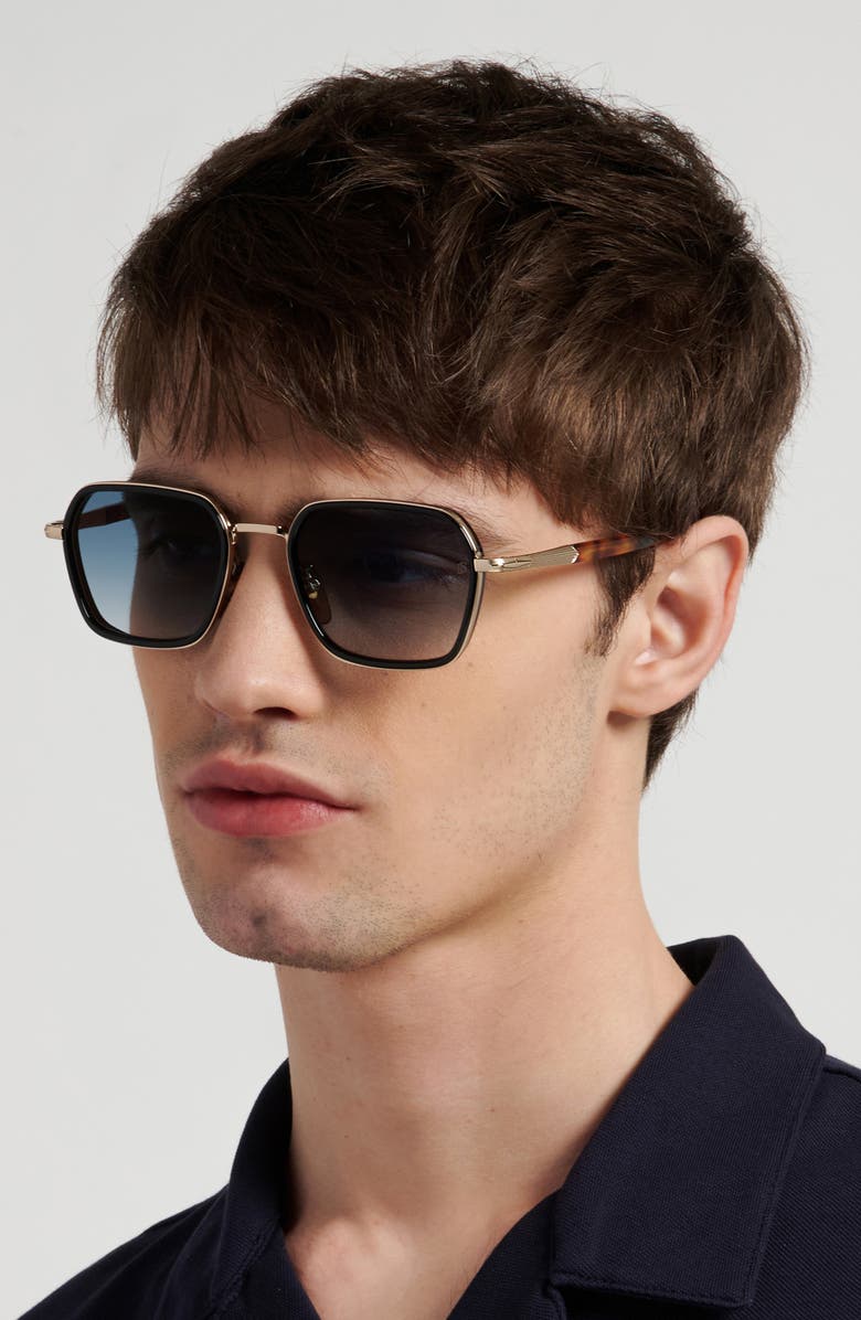 David Beckham Eyewear 53mm Square Sunglasses, Alternate, color, Gold Black/ Blsf Gdsp