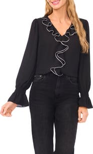 CeCe Ruffle V-Neck Top