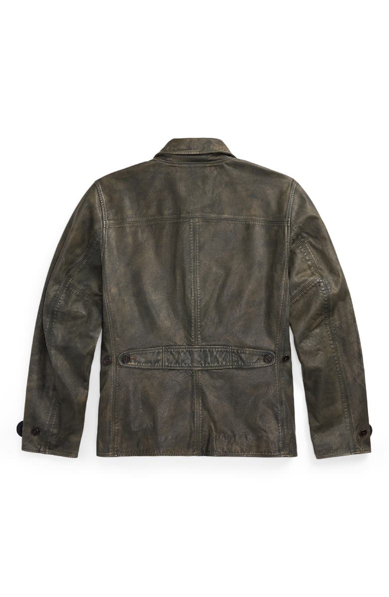 Double RL Indigo Leather Car Coat, Alternate, color, Vintage Indigo