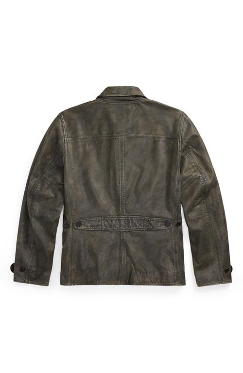 Double Rl Indigo Leather Car Coat In Gray