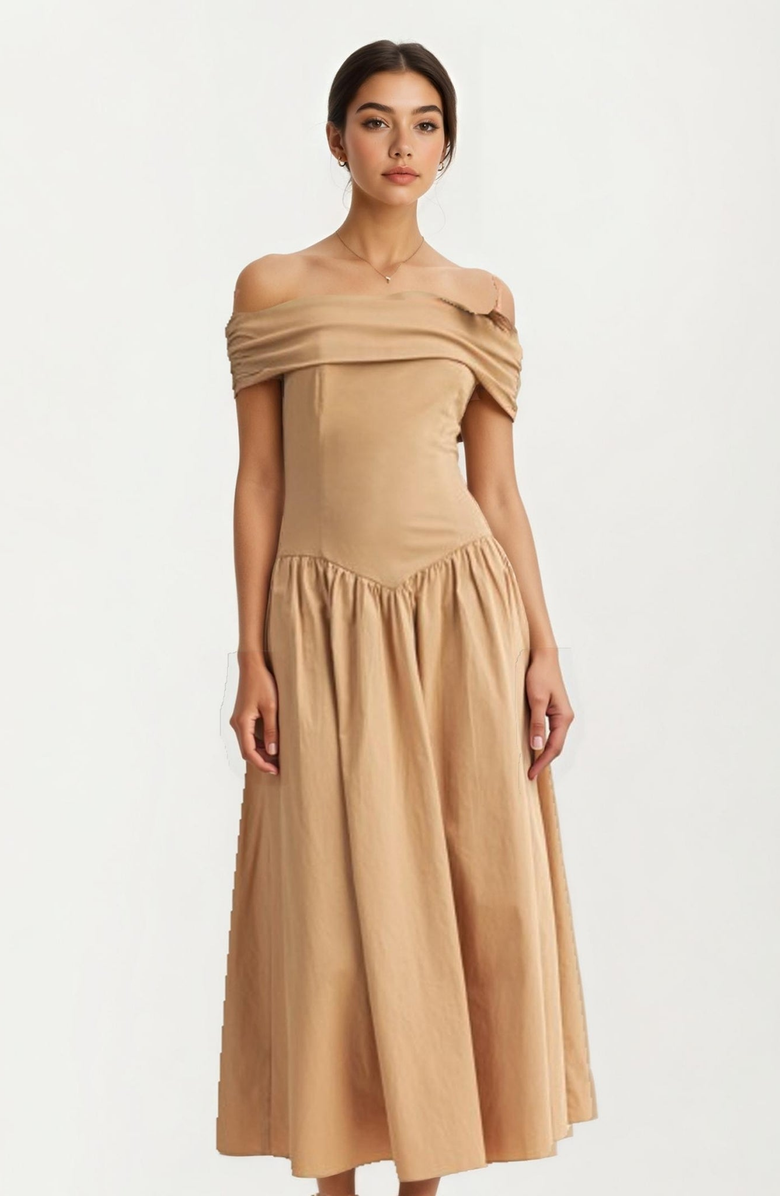 Knit and Lounge Off-the-Shoulder Draped Midi Dress, Alternate, color, 