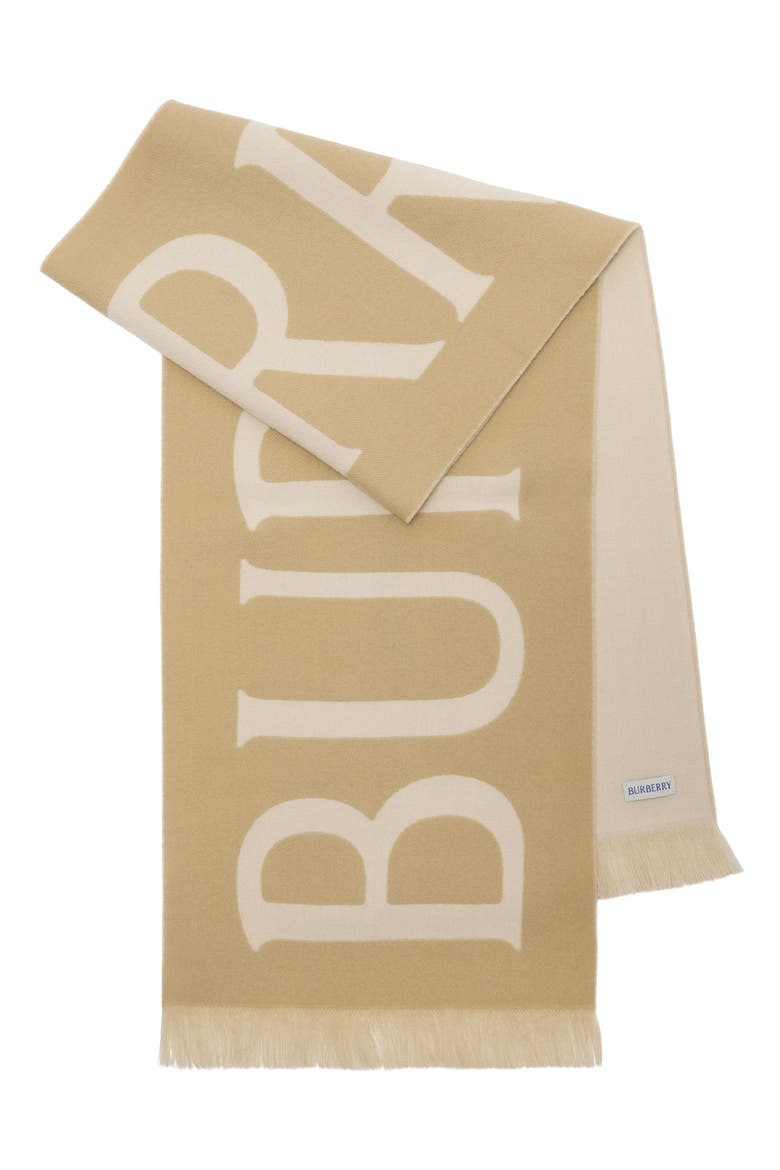 Reversible Logo Jacquard Wool Scarf, Main, color, SAND