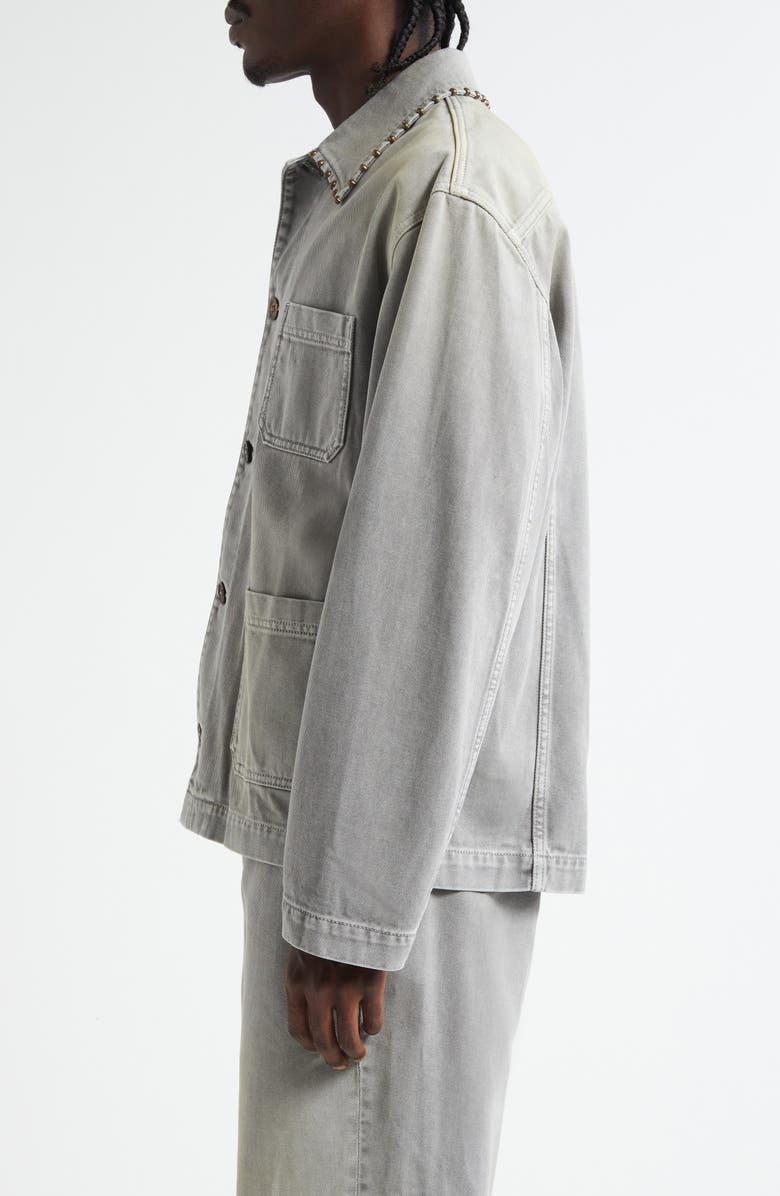 Golden Goose Journey Studded Cotton Twill Chore Jacket, Alternate, color, Grey