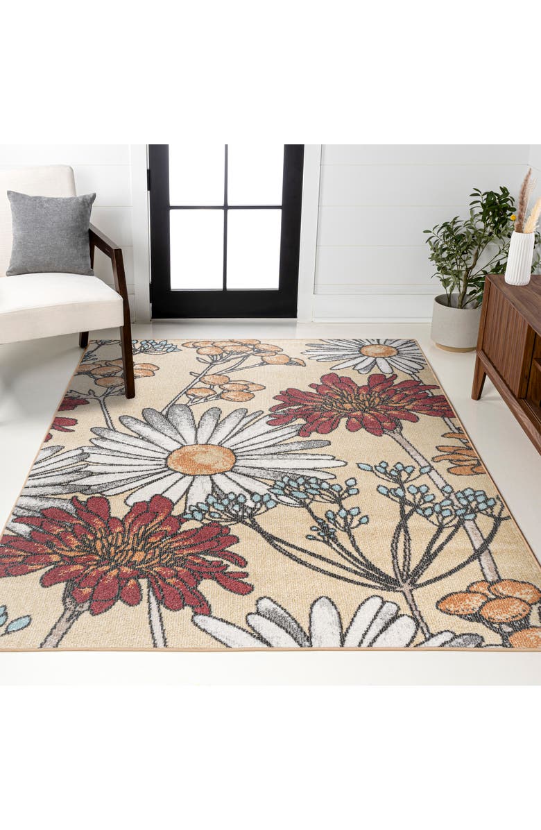 JONATHAN Y Giglio Modern Botanical Flower Area Rug, Alternate, color, Yellow/Ivory/Red