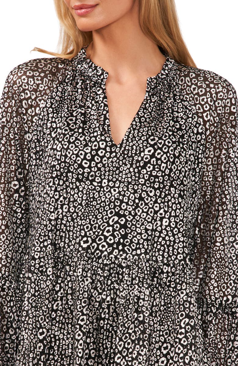 CeCe Metallic Abstract Print Long Sleeve Babydoll Dress, Alternate, color, 