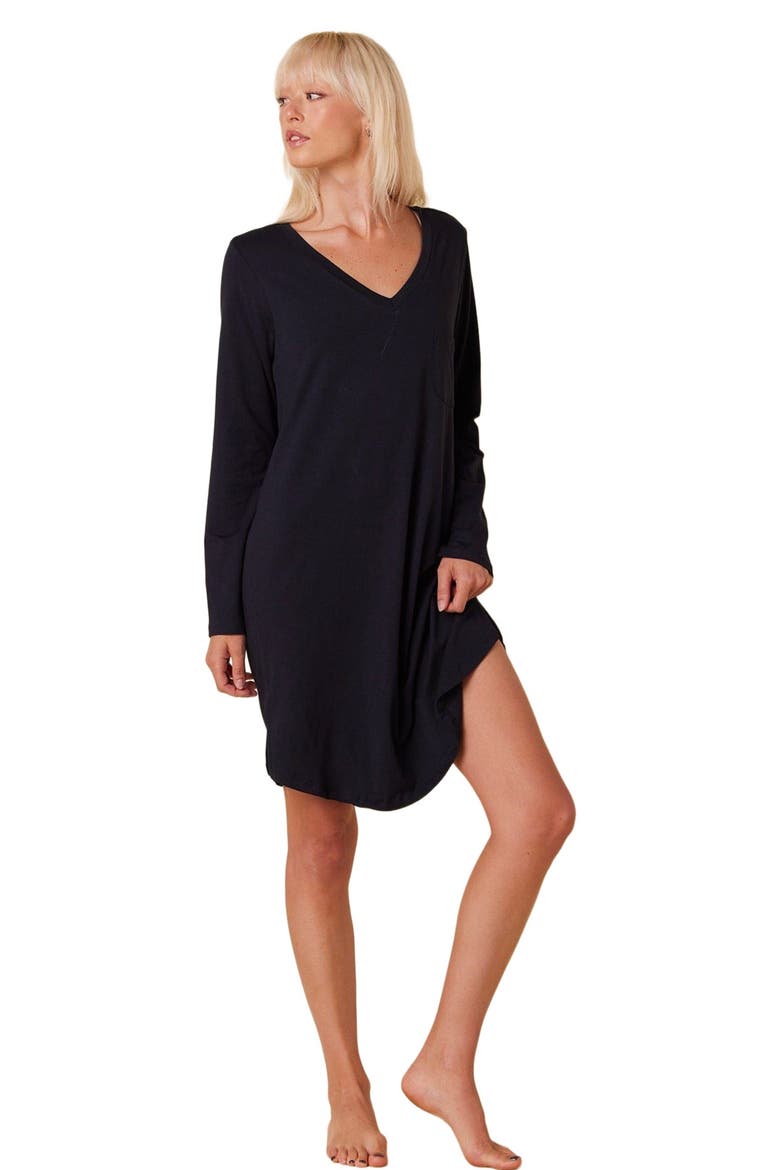 Pima Knit Long-Sleeved Sleep Shirt, Main, color, Classic Midnight